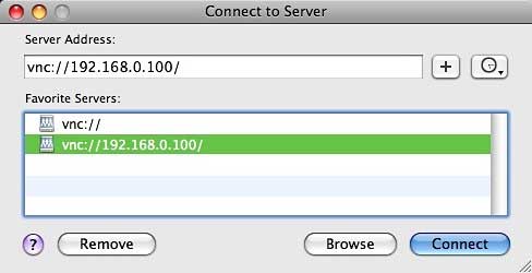 Finder's Go: Connect to Server dialogue