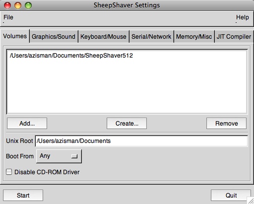 SheepShaverGUI opening screen