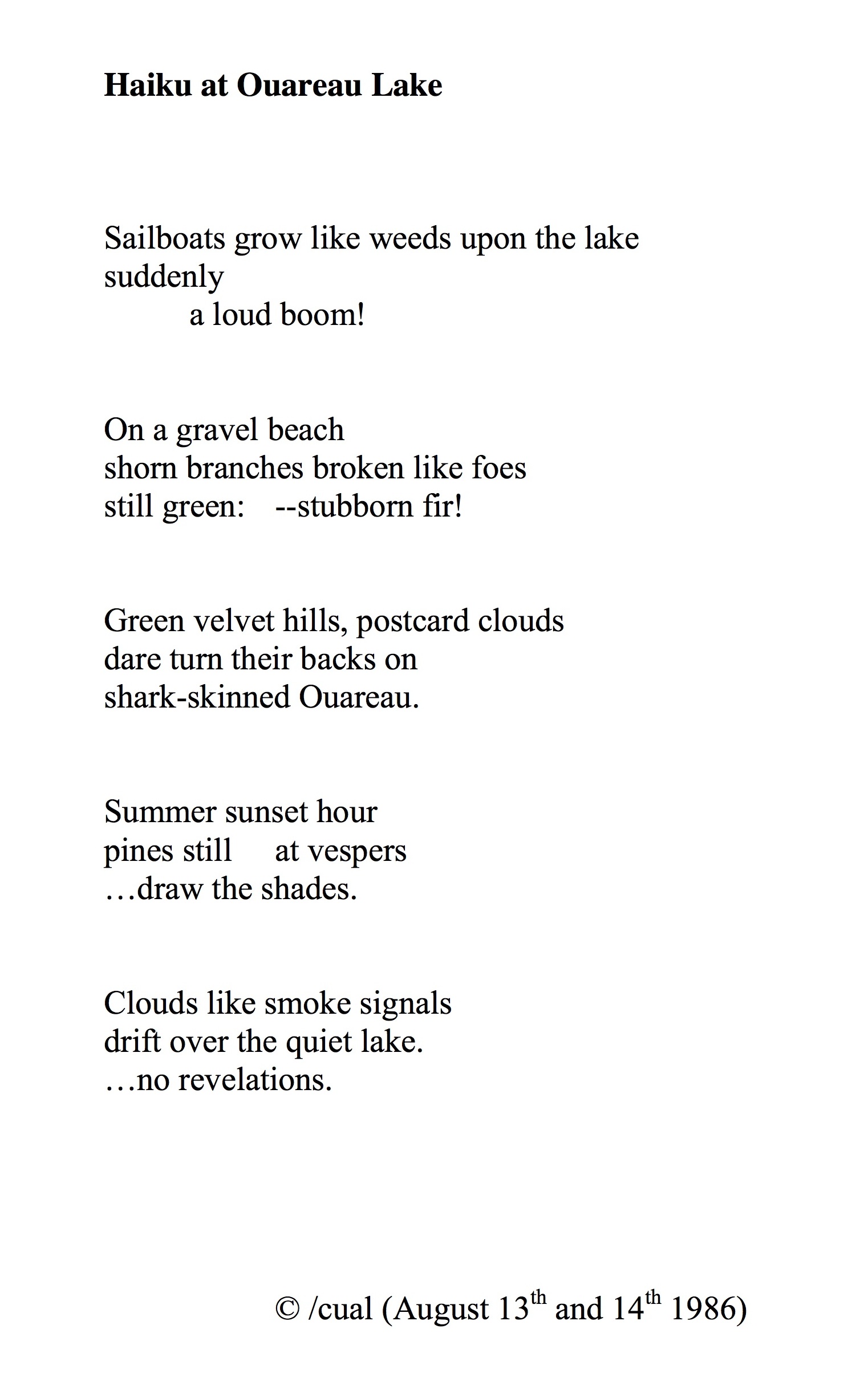 Haiku at Ouareau Lake