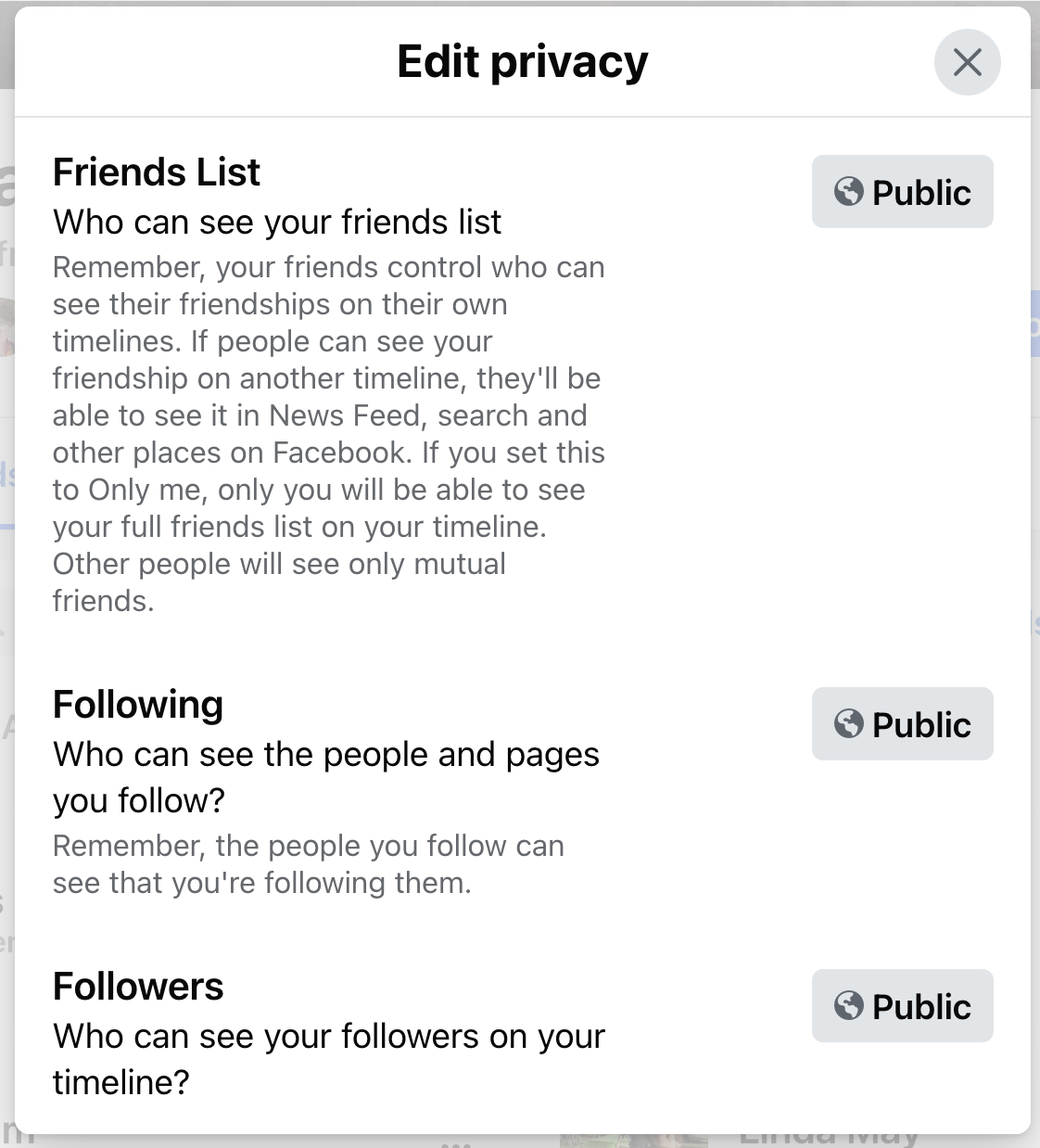 Edit Privacy options