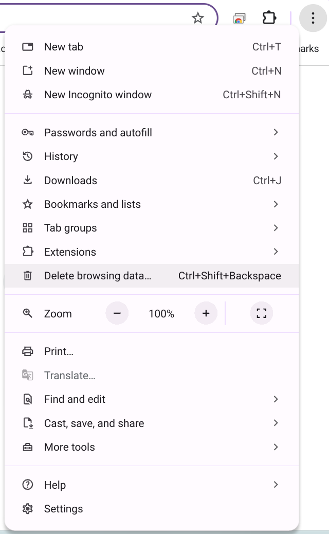 Chrome menu