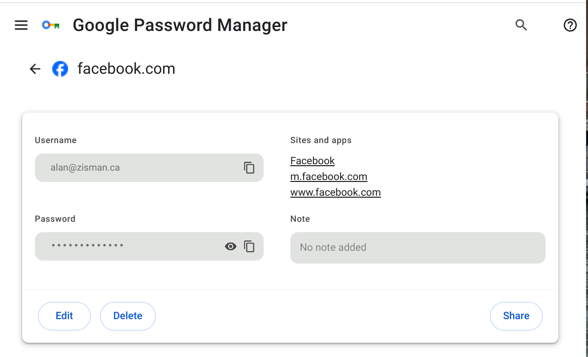 Facebook password entry
