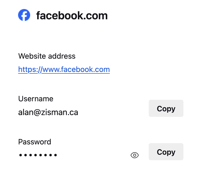 Firefox Facebook Password item