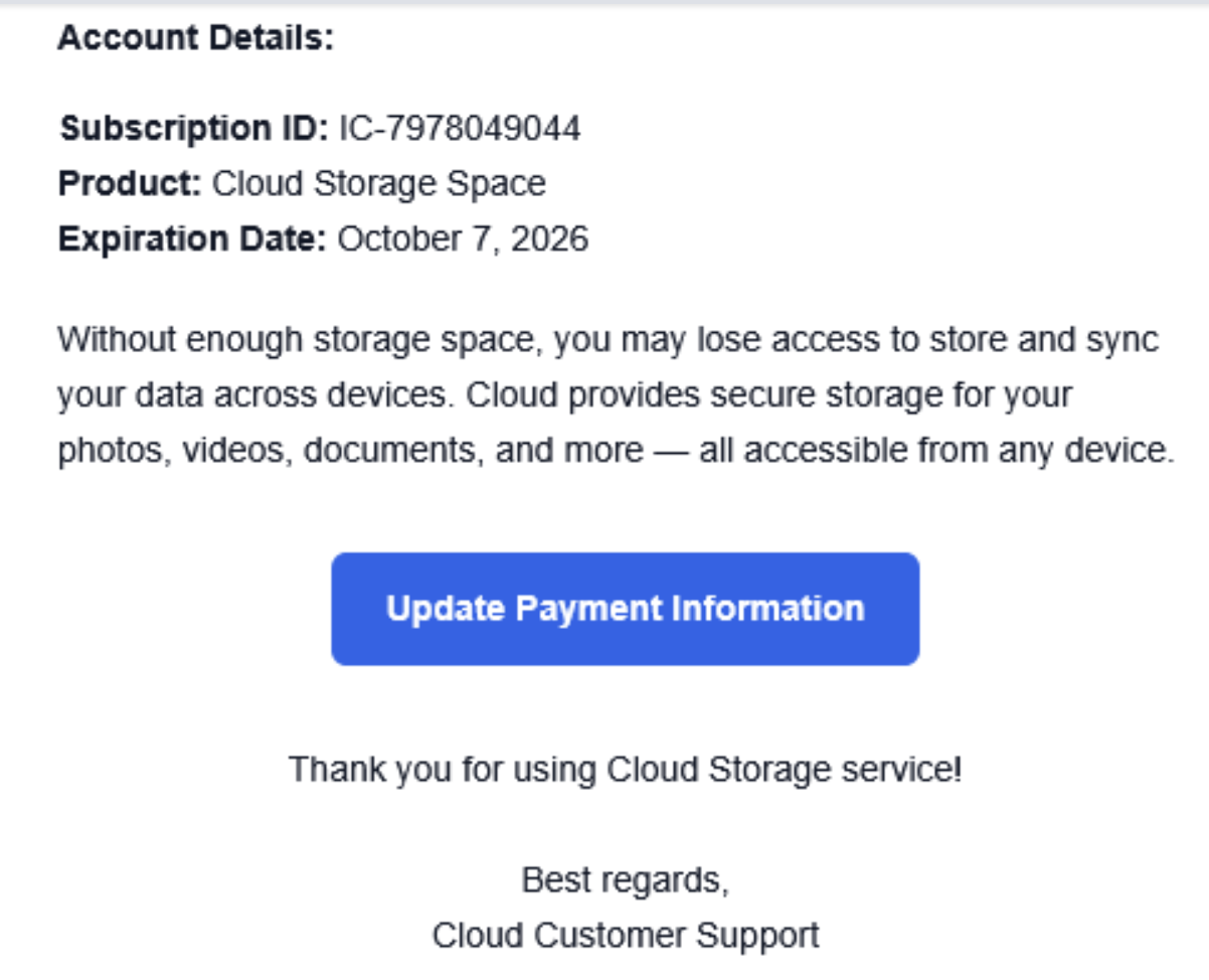 Update payment info link