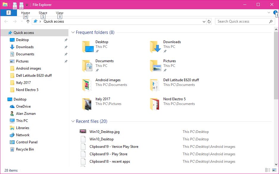 File Explorer default screen